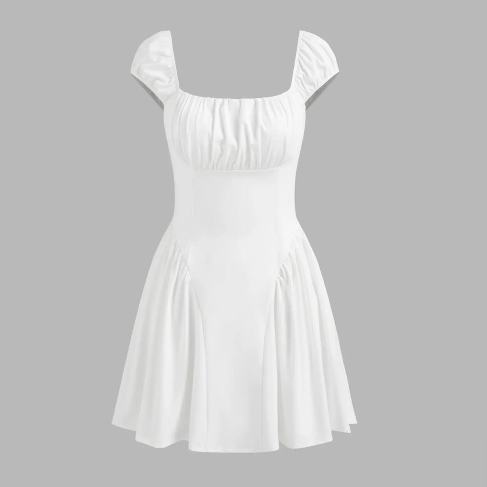 CIDERAIRY™ SQUARE NECK SOLID RUCHED
MINI DRESS